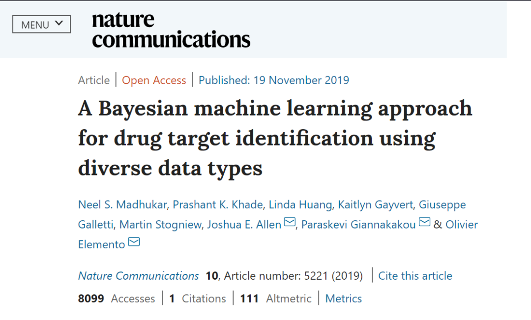 Nature Communications | 整合药物大数据与贝叶斯方法大规模预测药物靶点