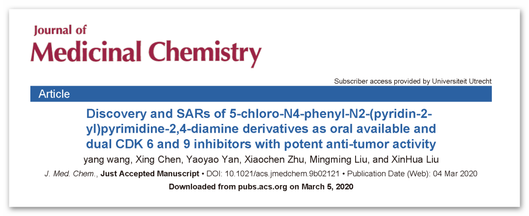 JMC | 分子对接指导发现高活性CDK6/9双靶点抗肿瘤抑制剂